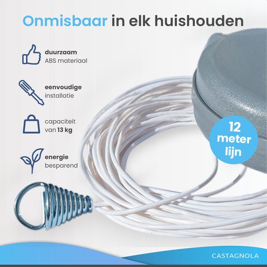 Corde à linge Castagnola - Corde à linge extensible - Fil à linge - Corde à linge 12 mètres - Capacité jusqu'à 13 kg