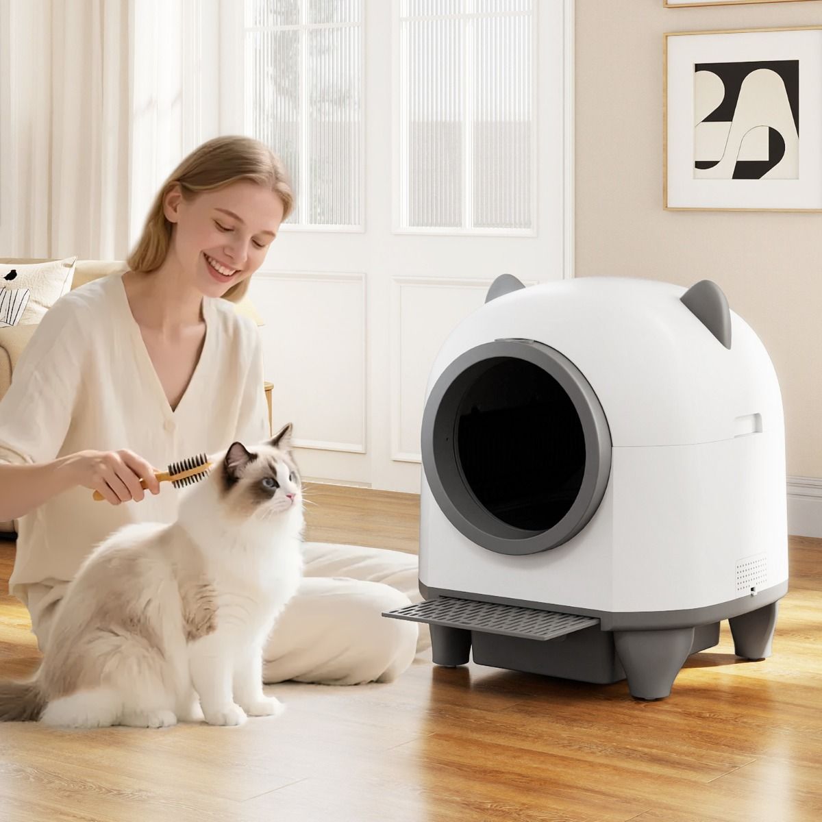 Litière autonettoyante Coast - litière automatique contrôlable via une application - ultra-silencieuse - 80 litres - blanche