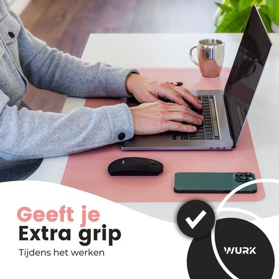 WURK Tapis de bureau professionnel en cuir synthétique - Organisateur de bureau - Accessoires de bureau - Tapis de souris XXL- Inclut un clip pour câble - 80x40 - Rose