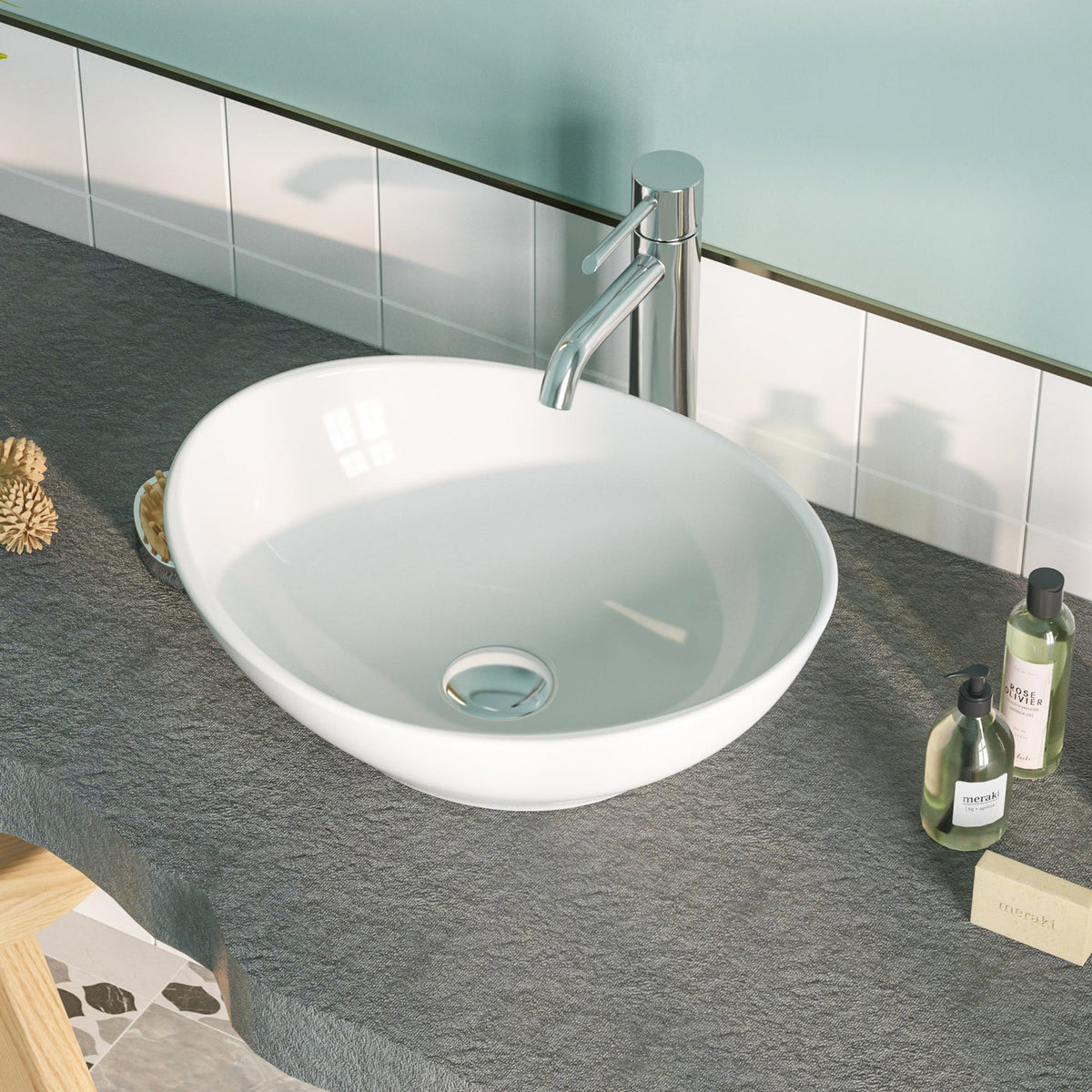 Lavabo à poser DeerValley DV-1V051 - Blanc - Céramique - Finition brillante - Design sans joint - 40 x 33 x 14,5 cm