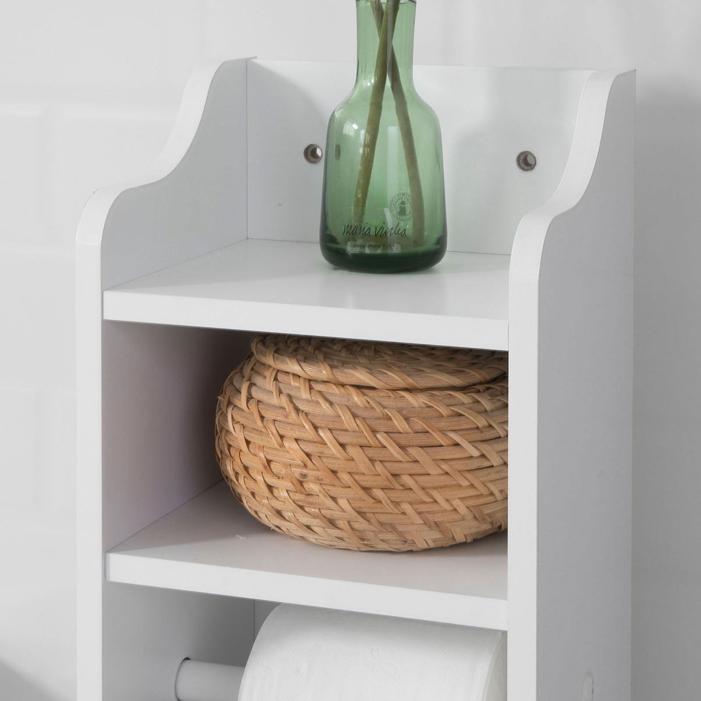 SoBuy Meuble de toilette avec porte-rouleau - Blanc - 20x100x18 cm