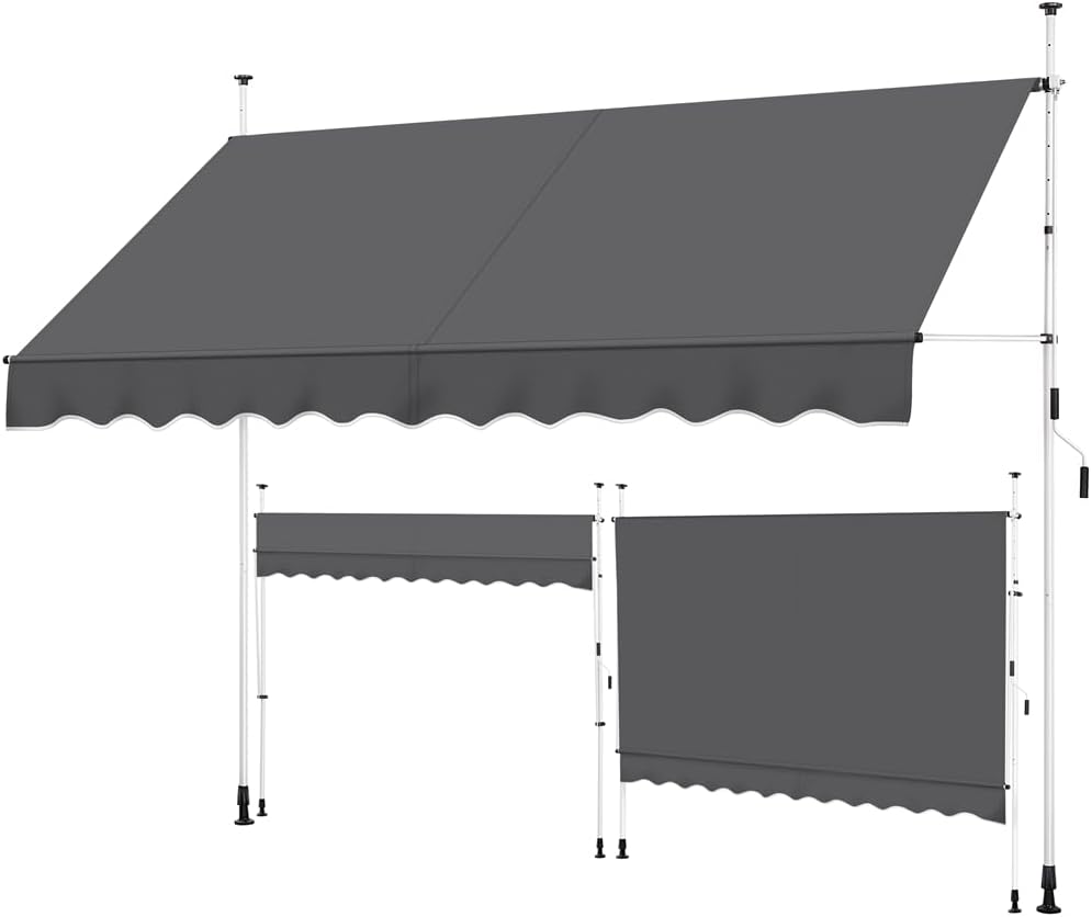 Yaheetech : store pare-soleil avec armature télescopique et manivelle - 300 x 120 cm - hauteur réglable de 210 à 300 cm - résistant aux UV - gris