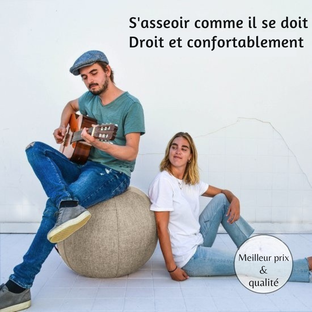 Ballon de siège pour le bureau et la maison Backerz® - 65 CM - Ballon de yoga de luxe - Ballons de siège avec housse - Ballon ergonomique pour chaise de bureau - Lin gris sable