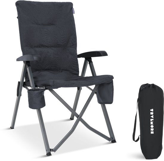 TRVLMORE Chaise de camping de luxe - pliable - capacité de charge de 150 kg - sac de transport inclus - chaise pliante - chaise de camping - chaise pliante - gris