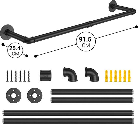 Vonia Clothes Rack - Porte-vêtements - Tringle à vêtements murale - 91,5 cm x 25,5 cm - Noir
