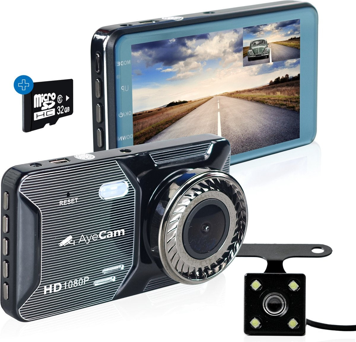 AyeCam Dashcam Pro - Dashcam pour voiture avant et arrière - FULL HD & Vision nocturne - G-Sensor - Incl. 32GB SD