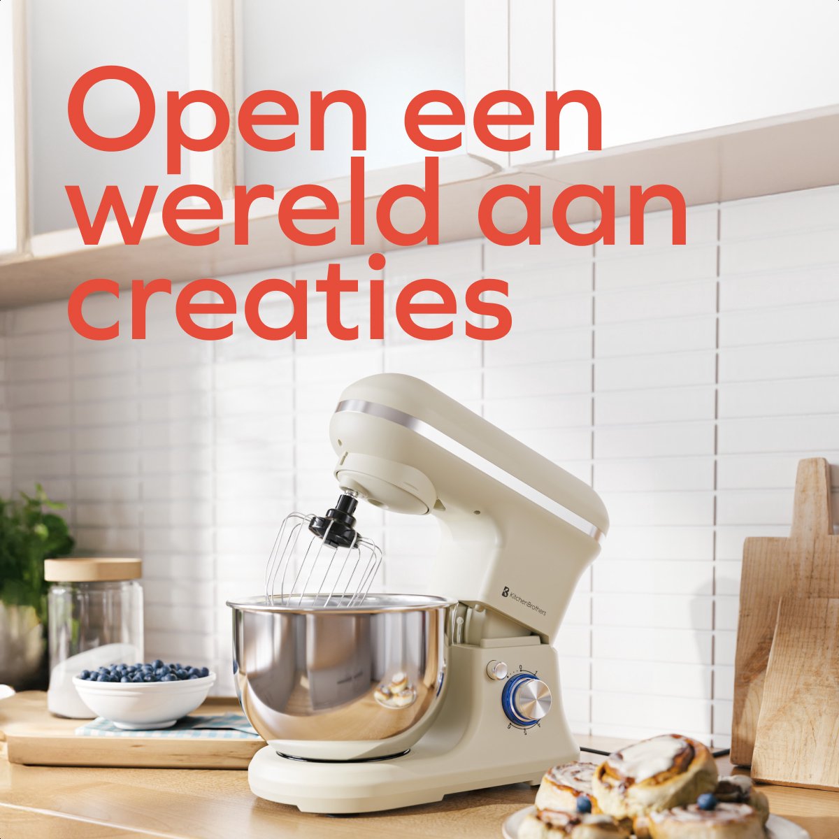 KitchenBrothers Robot de cuisine - 1200W - 5L Bol de mixage - 6 Vitesses + Pulse - Robot de cuisine avec crochet pétrisseur, fouet et crochet mélangeur - Champagne
