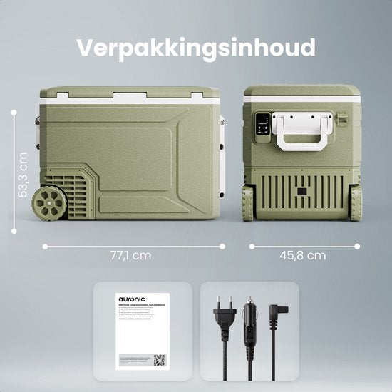 Glacière électrique Auronic - Compresseur - 80 L - 12 V et 240 V - Réfrigérateur de camping - Glacière de voiture - Avec roulettes et poignée - Verte