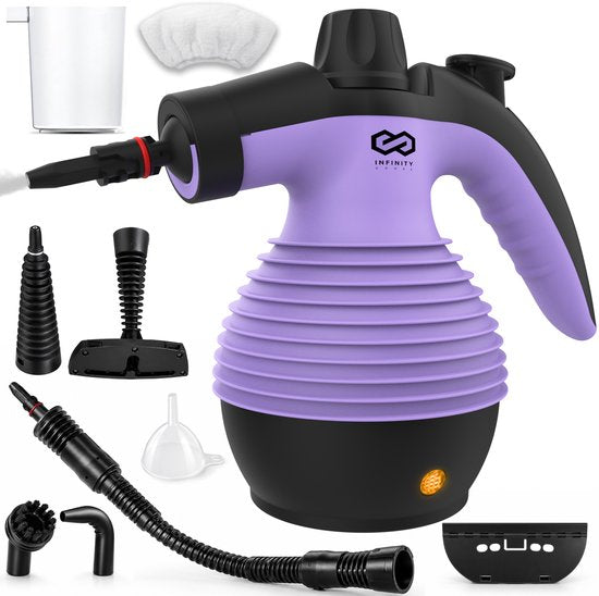 Nettoyeur vapeur Infinity Goods - Nettoyeur vapeur à main 12-en-1 - Nettoyeur vapeur portable - Détachant - Nettoyeur de tapis - 10 embouts - 1 050 watts - 3,2 bars - Violet