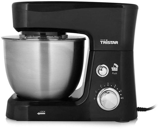 Robot de cuisine Tristar 800 W - Capacité de 4,5 L - Bol en acier inoxydable - 12 programmes - Noir