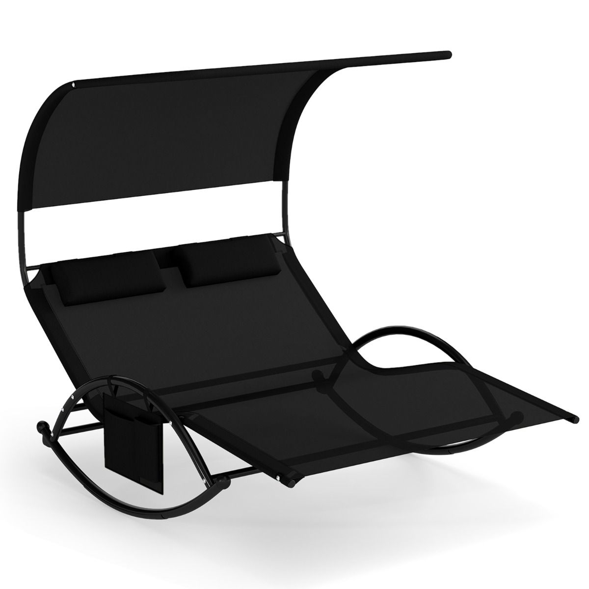 Chaise longue balancelle double Coast - avec auvent - coussins inclus - noir