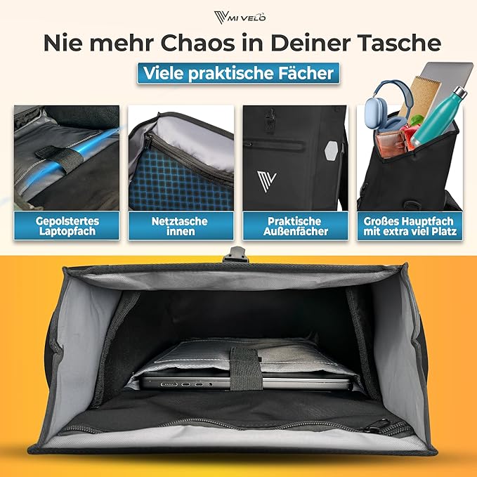 MIVELO Pannier Bag - 3-in-1 - Sac à dos - Sac de transport de bagages - Imperméable - Compartiment pour ordinateur portable - 20L
