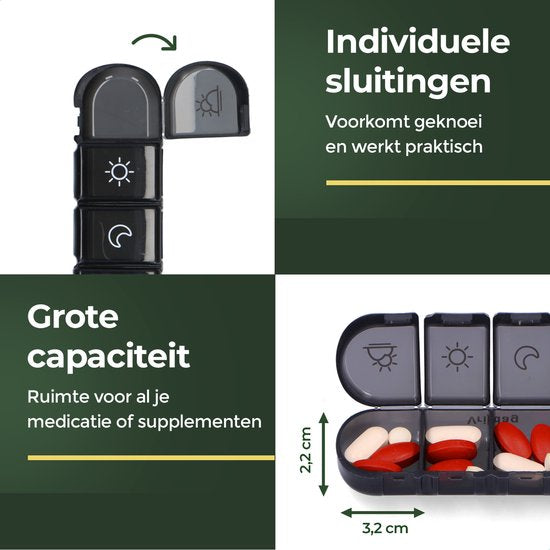 Boîte à pilules Gandria 7 jours - Boîte à pilules amovible - Boîte à médicaments avec 28 compartiments - Boîte à médicaments avec fermeture solide - 4 compartiments par jour - Noir