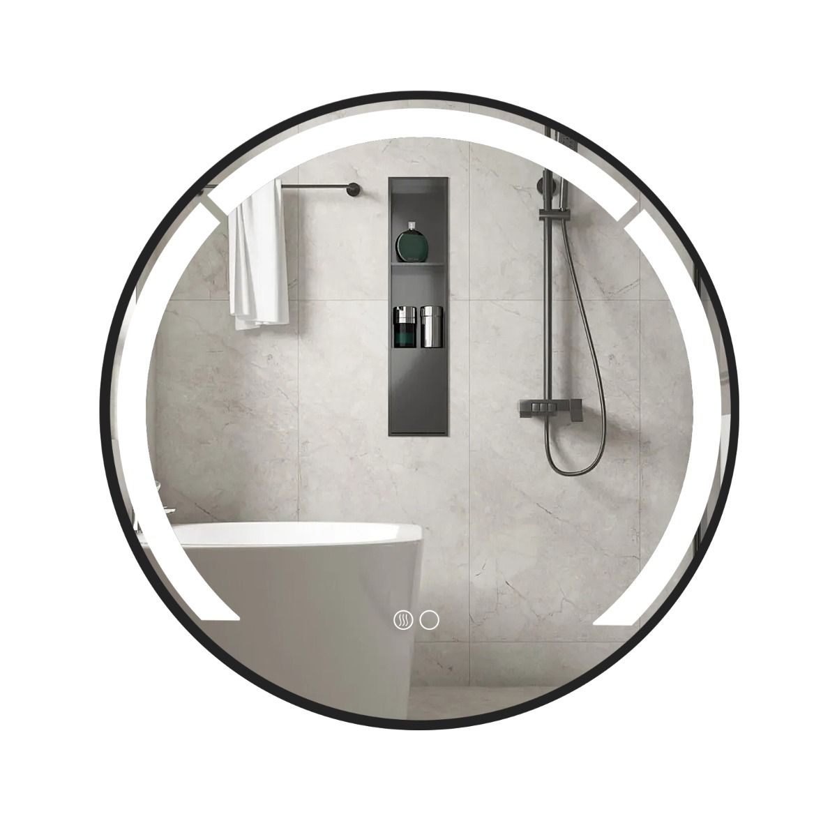 Miroir de salle de bains rond Coast - éclairage LED à intensité variable - fonction anti-buée - noir - 60 cm
