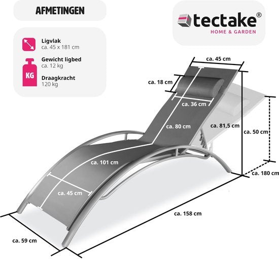 Tectake® Lot de 2 chaises longues de jardin - Gris Aluminium