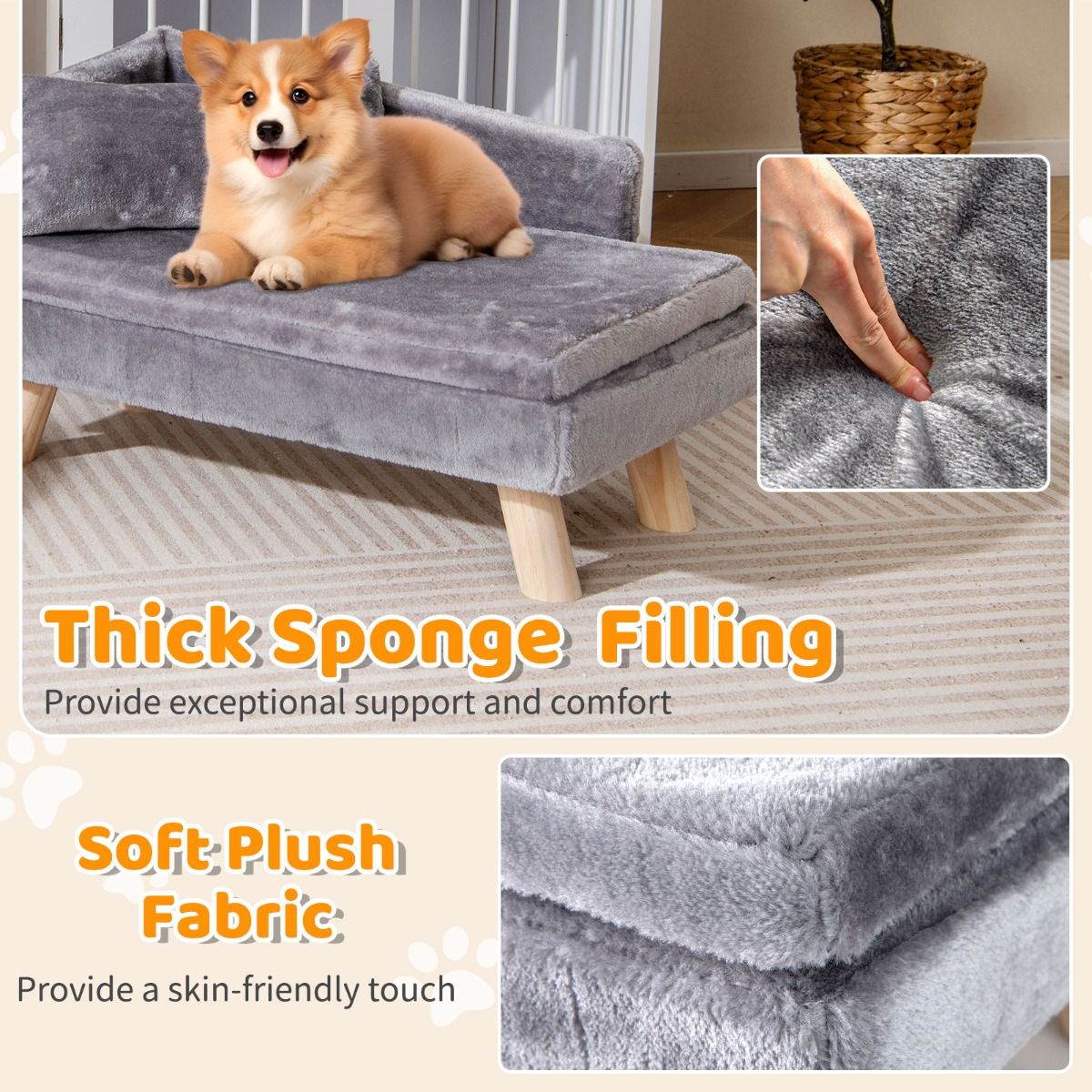 Lit surélevé pour animaux de compagnie Coast - Canapé pour chien avec coussin et oreiller amovibles - Gris - 71 x 43 x 40 cm