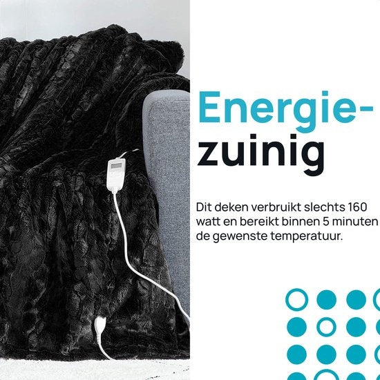 MOA Couverture chauffante électrique - Flanelle - Couverture supérieure - Super douce - 180x130 - Noir - EOB180B