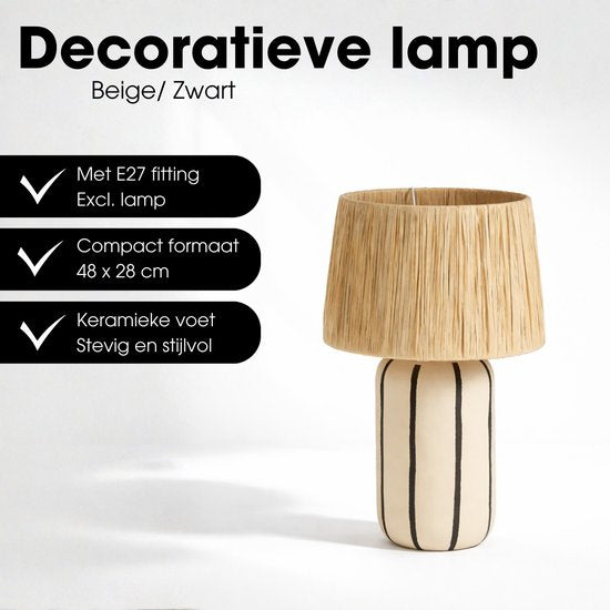 Lampe de table Mica Decorations Denton pour salon - Lampe décorative avec abat-jour - Lampe de bureau, lampes de table pour salon - 48 x ⌀28 cm - Céramique, métal, papier - Beige
