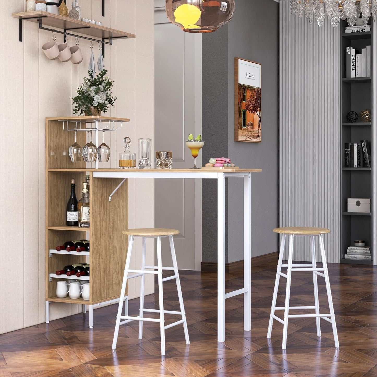 Coast Bar Table Set With Wine Rack and 2 Stools - 3 pieces - White