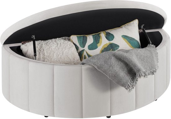 tectake® Canapé rembourré Moon - Pouf avec espace de rangement - Grand compartiment de rangement - Forme en demi-lune - Petit canapé - 108 x 48 x 38,5 cm - Capacité de charge : 150 kg - Velours taupe