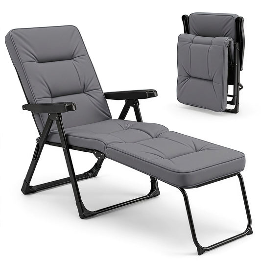Chaise longue pliable Costway - Chaise longue de jardin avec dossier et accoudoirs réglables - Coussin d'assise épais