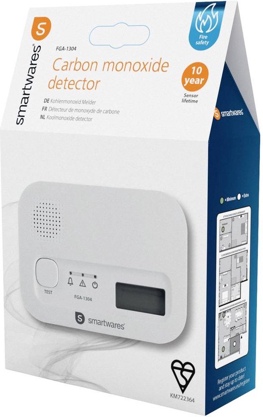 Smartwares FGA-13041 - Détecteur de monoxyde de carbone - 85 dB - Durée de vie de 10 ans - Certifié BSI