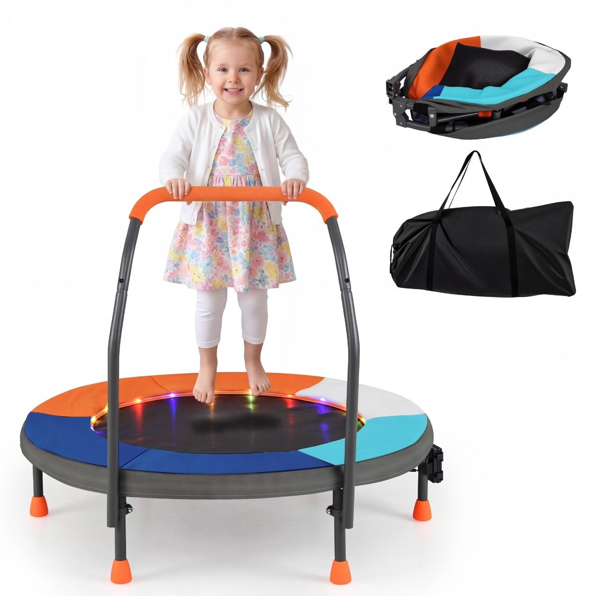 Mini-trampoline Coast pour enfants - modèle 2 - éclairage LED - pliable - multicolore - 90 cm