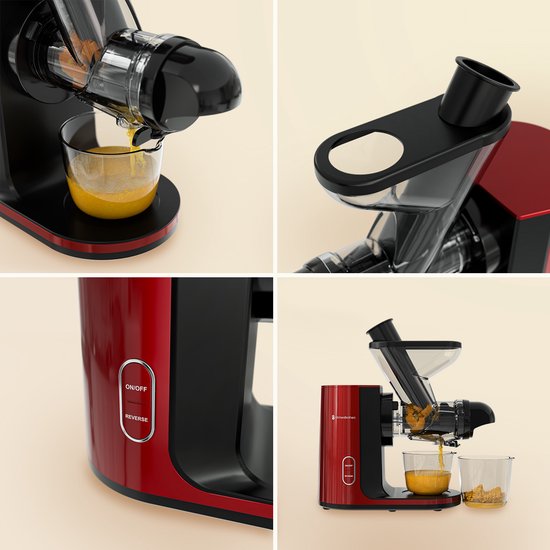 KitchenBrothers Slowjuicer - Presse-agrumes - Presse-légumes et fruits - Alimentation 43 mm et 60 mm - 400 ml - Rouge