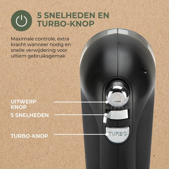 Bourgini Elements - Batteur à main - 5 vitesses avec fonction Turbo - Accessoires en acier inoxydable - Puissance de 400 W - Matériaux recyclés certifiés GRS