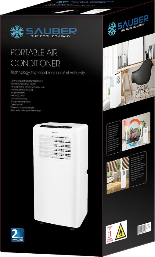 Sauber PAC-123542 - 9000BTU - Climatiseur mobile - Télécommande - Affichage numérique
