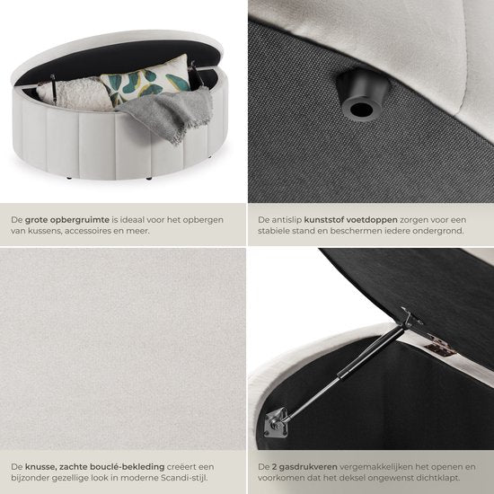 tectake® Canapé rembourré Moon - Pouf avec espace de rangement - Grand compartiment de rangement - Forme en demi-lune - Petit canapé - 108 x 48 x 38,5 cm - Capacité de charge : 150 kg - Velours taupe