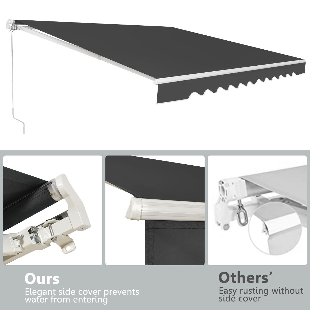 Coast 4 x 2,5 m Store de terrasse extensible Store gris avec manivelle et armature en aluminium