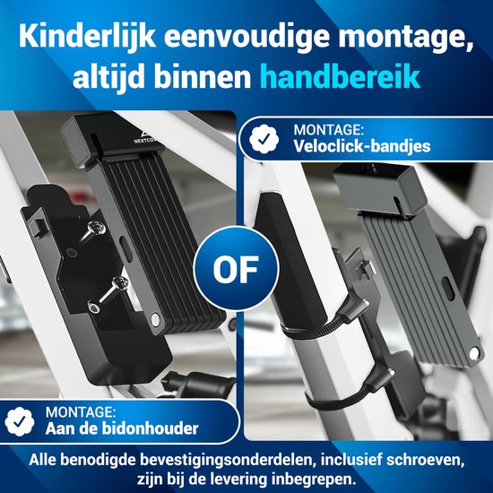 Nextcover Cadenas pliant 120cm FoldOne | Cadenas pour vélo avec trois clés | Cadenas pour vélo avec support | Cadenas pour vélos, vélos électriques, scooters électriques | SteelSecure Technology 3.0
