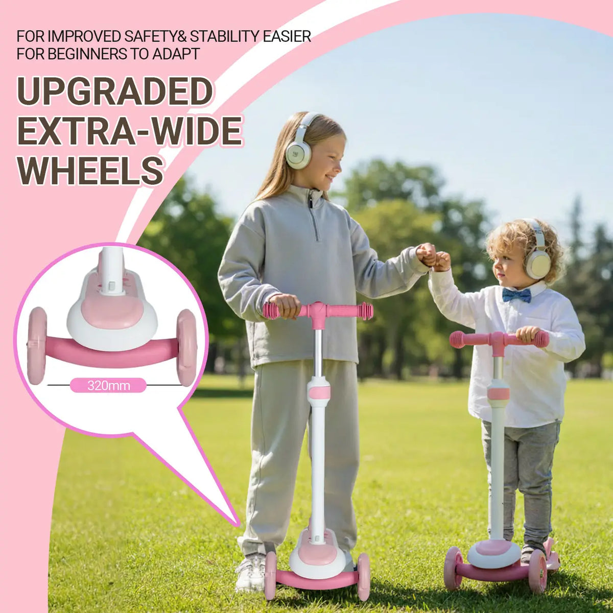 Trottinette Neuleb avec roues lumineuses - Plateforme extra-large - Rose