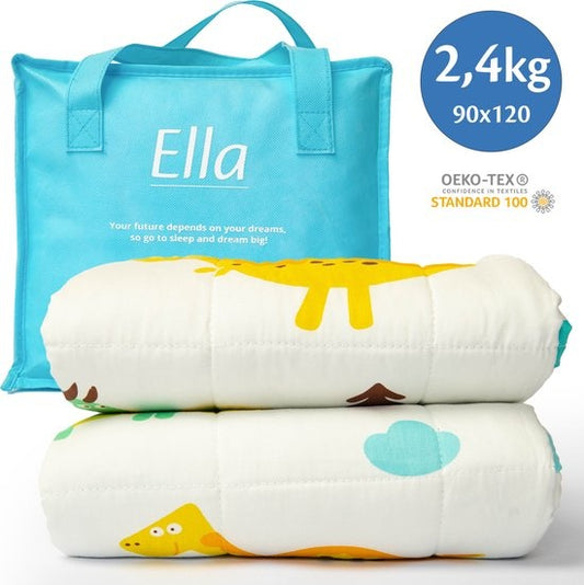 Ella® Couverture lestée Enfant 2.4kg - 90 x 120cm - Couverture lourde - OEKO-TEX Coton - Dino