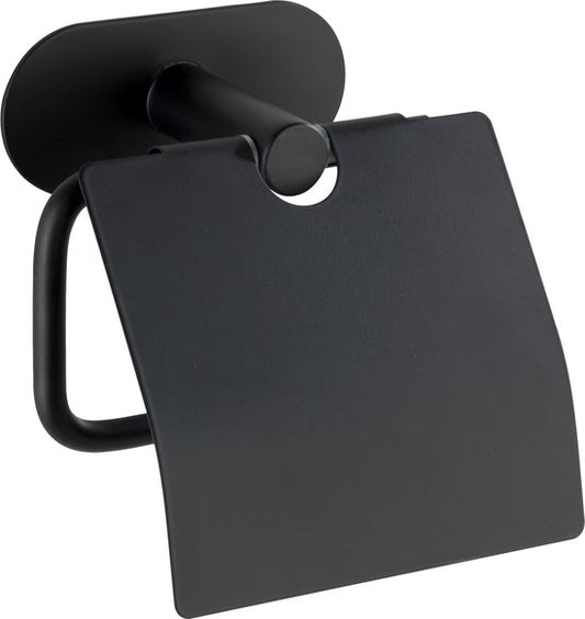 Porte-rouleau de papier toilette WENKO Turbo-Loc® avec clapet Orea, acier inoxydable noir mat - Porte-rouleau de papier toilette - Fixation sans perçage - Autocollant - Garantie 10 ans