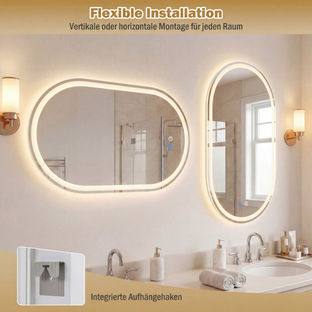 Miroir de salle de bains Coast LED – 80 x 50 cm – Intensité réglable – Anti-buée – Argent