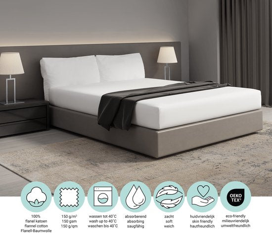 Drap-housse DoubleDry en flanelle 100 % coton doux - Double 180 x 200 cm - Élastique sur tout le pourtour - Blanc