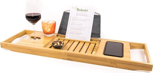 Budu Bath Board Bamboo - Planche de bain - Support de bain réglable - Planche de bain en bois - Support de bain - Planche de bain en bois - 70-105 cm