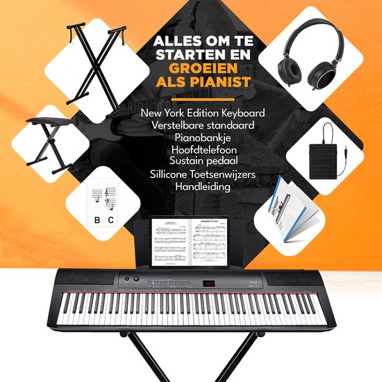 Finesse Digital Piano - 88 touches lestées - Stand & Stool - Piano à clavier - Piano électrique - Adulte & Enfant