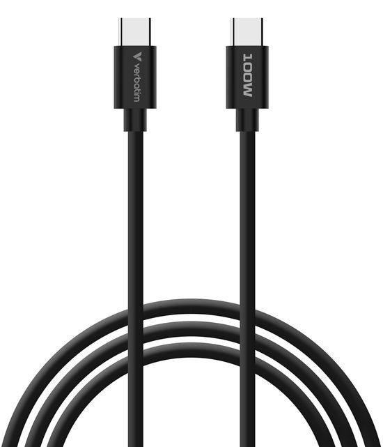 Chargeur Verbatim Mini Gan 100 W, 2 ports USB-C, 1 port USB-A, QC, pour Apple MacBook et iPhone