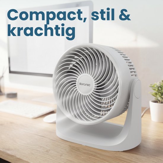 Ventilateur de table Auronic - 3 vitesses - Mini-ventilateur - Ventilateur sur pied - Possibilité de fixation murale - 41 dB - Oscillation à 90° - Portée de 7 mètres - Blanc