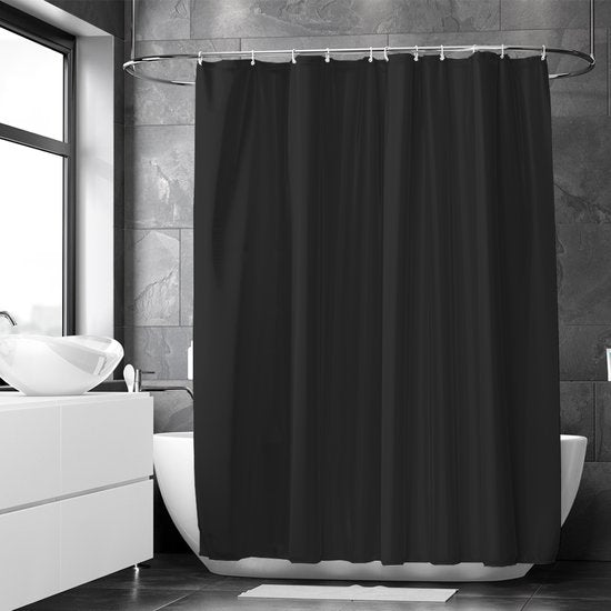 Loti Living Rideau de douche anti-moisissure - Noir - Anneaux inclus - Imperméable - Polyester - Rideau de douche 180x200 cm
