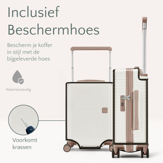 Skycases City Walker - Valise de voyage moyenne 77L - Légère et résistante - Roues pivotantes à 360° - Verrouillage TSA d'origine - Housse de protection et pochette humide incluses - 66 x 45 x 26 cm - Beige