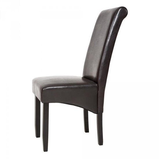 Chaise de salle à manger x2, Tectake®, Rembourré avec revêtement aspect cuir, Dossier haut ergonomique, Brun