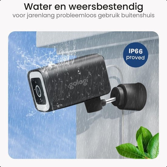 Gologi Premium Outdoor Camera - Caméra extérieure avec vision nocturne - Caméra de sécurité - Caméra de sécurité - 4MP - Caméra IP - Détection de son et de mouvement - Avec câble - Avec Wifi et App - Noir