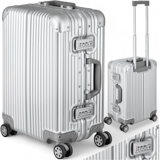 Valise cabine en aluminium tectake® - 36 litres - Double serrure à combinaison TSA à 3 chiffres - 53 cm - Valise cabine à roulettes - Valise de voyage à roulettes
