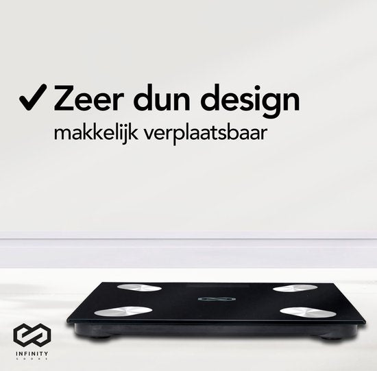 Infinity Goods Pèse-personne numérique avec application - Pèse-personne intelligent - Pèse-personne intelligent avec analyse corporelle - Noir