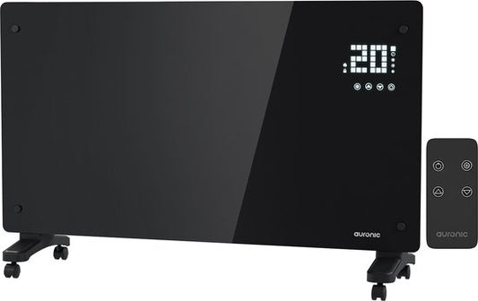 Radiateur électrique - Auronic - à convection avec thermostat et télécommande - Panneau en verre - 2500 W - Noir