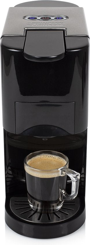 Machine à café Princess 249451 Multi Capsule - 5 en 1 - Compatible avec les capsules Nespresso et Dolce Gusto - Noir / Argent